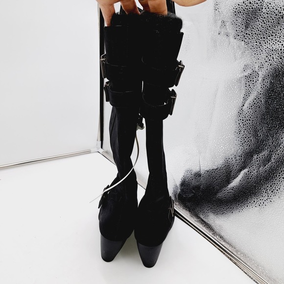 Chelsee Girl Black Knee High Wedge Heel 9 - Picture 4 of 15